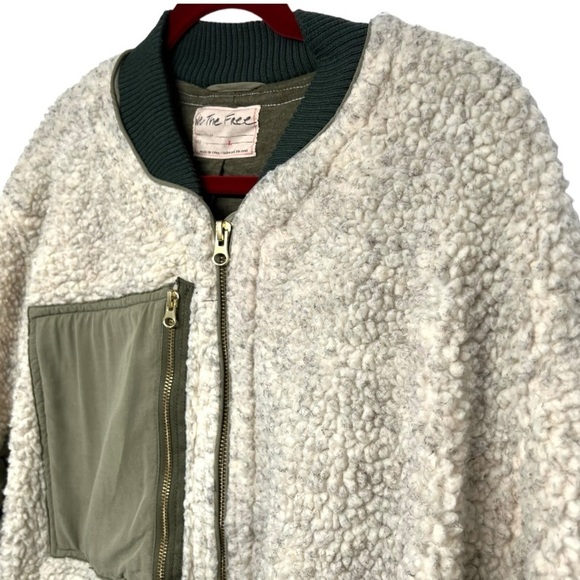 Free People Rivington Sherpa Olive Oversized Relaxed Zipper Jacket Womens Large - Picture 8 of 11